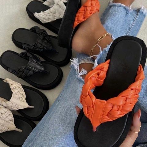 Women's Casual Solid Color T-strap Platform Sandals Beach Sandals