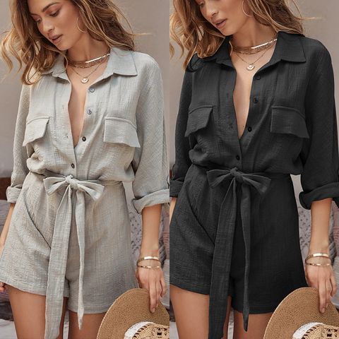 Women's Daily Street Casual Solid Color Shorts Rompers