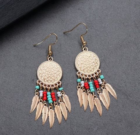 Retro Round Alloy Inlay Turquoise Women's Drop Earrings