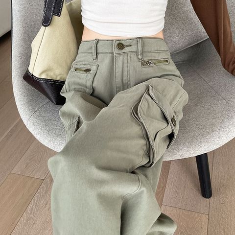 Women's Daily Casual Solid Color Full Length Pocket Cargo Pants