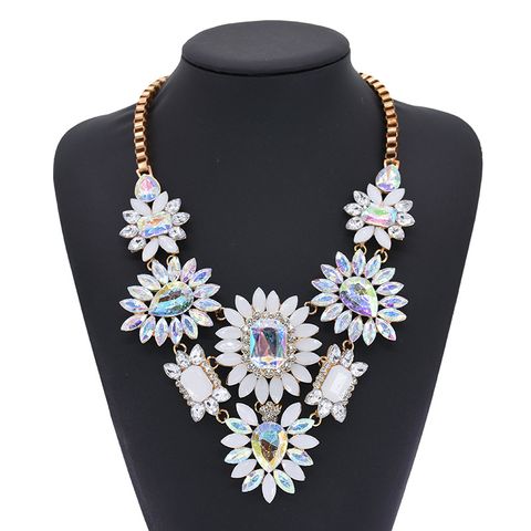 Exaggerated Shiny Flower Alloy Plating Inlay Artificial Crystal Gem Rhinestones Women's Long Necklace Necklace