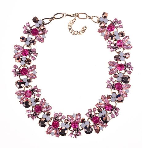 Glam Shiny Flower Alloy Inlay Artificial Crystal Women's Necklace