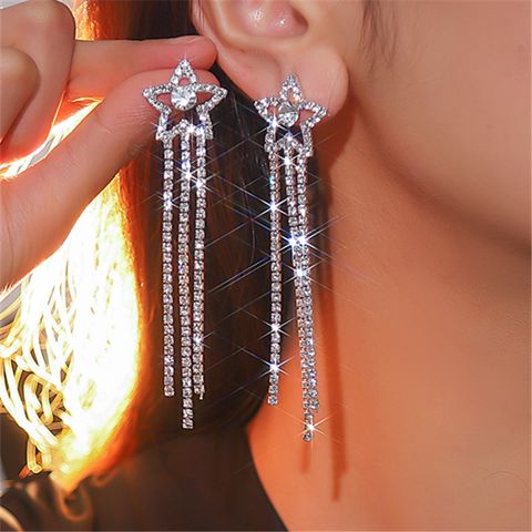 Simple Style Solid Color Rhinestone Patchwork Silver Plated Women's Drop Earrings