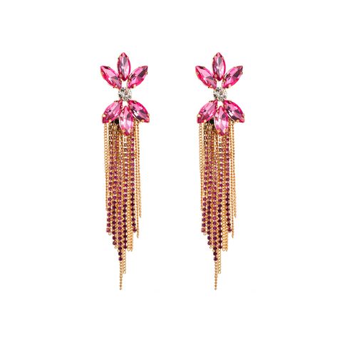 1 Pair Luxurious Tassel Inlay Alloy Rhinestones Gold Plated Drop Earrings