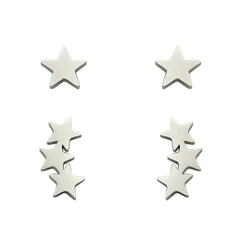 2 Pairs Cute Simple Style Star Polishing 304 Stainless Steel Ear Studs