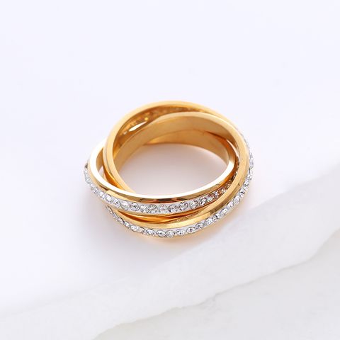 304 Stainless Steel 18K Gold Plated Simple Style Plating Inlay Solid Color Rhinestones Rings
