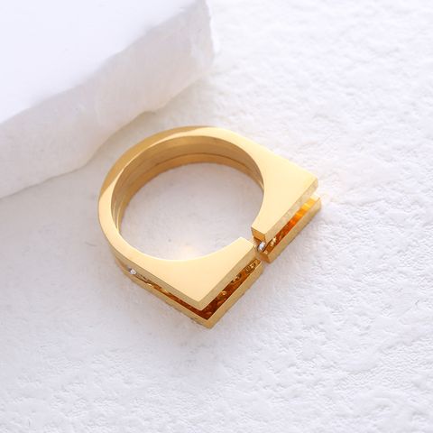 304 Stainless Steel 18K Gold Plated Simple Style Commute Plating Inlay Solid Color Rhinestones Rings