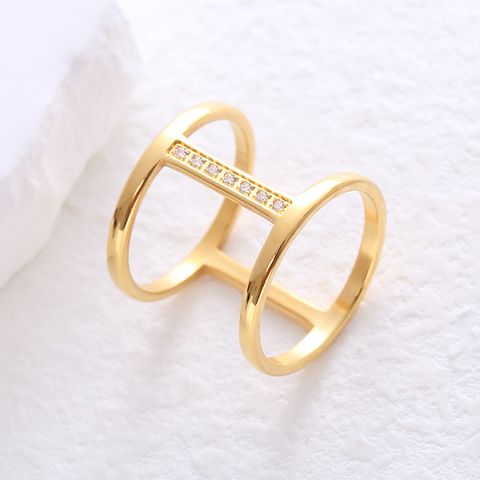 304 Stainless Steel 18K Gold Plated Simple Style Plating Solid Color Artificial Rhinestones Rings