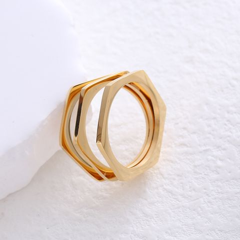 304 Stainless Steel 18K Gold Plated Simple Style Plating Hollow Out Solid Color No Inlaid Rings