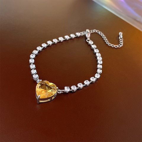 Retro Shiny Heart Shape Copper Inlay Zircon Bracelets