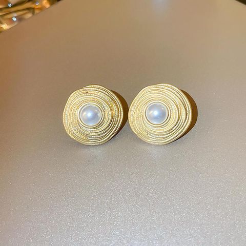 Retro Heart Shape Flower Alloy Plating Inlay Artificial Pearls Rhinestones Women's Drop Earrings