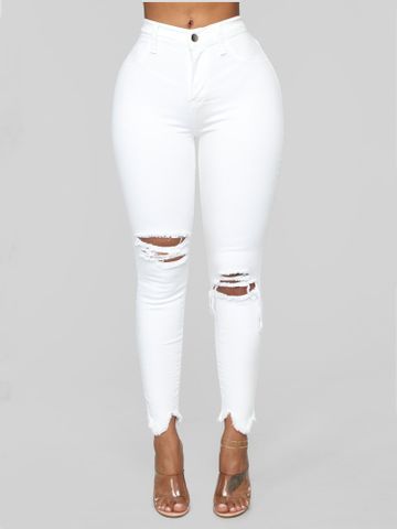 Women's Street Streetwear Solid Color Full Length Washed Jeans