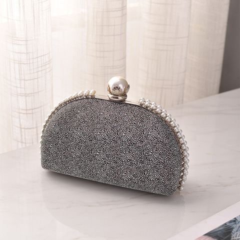 Silver Champagne Red Pu Leather Solid Color Shell Evening Bags