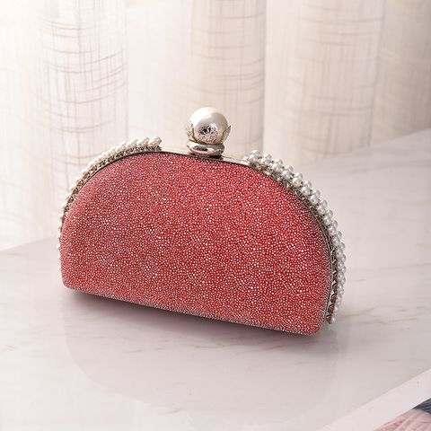 Silver Champagne Red Pu Leather Solid Color Shell Evening Bags