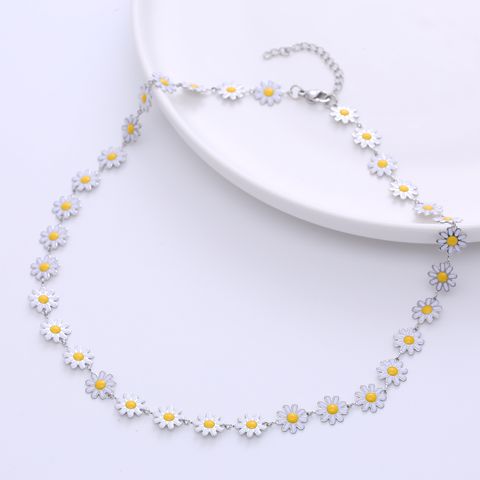 Fashion Flower Stainless Steel Epoxy Chain Necklace