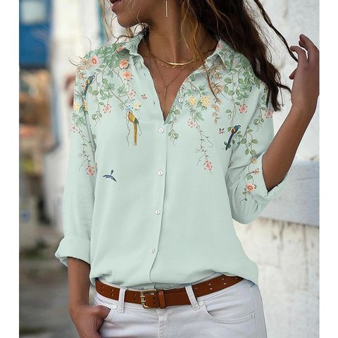 Women's Blouse Long Sleeve Blouses Printing Classic Style Flower