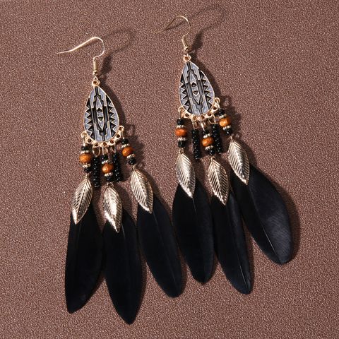 Ethnic Style Bohemian Leaf Water Droplets Feather Women's Drop Earrings