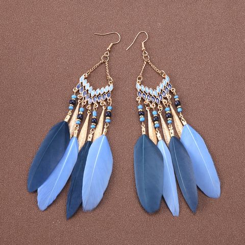 Ethnic Style Feather Alloy Tassel Women's Drop Earrings