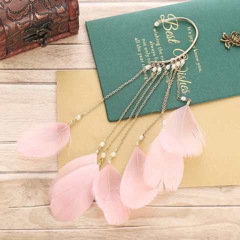 Exaggerated Ethnic Style Feather Alloy Tassel Plating Women's Earrings