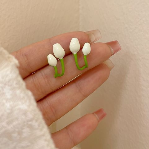 Japanese Style Sweet Flower Alloy Enamel Women's Ear Studs 1 Pair