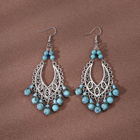 1 Pair Ethnic Style Water Droplets Hollow Out Alloy Turquoise Drop Earrings