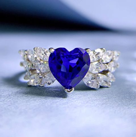 Wholesale Glam Shiny Heart Shape Sterling Silver Zircon Rings