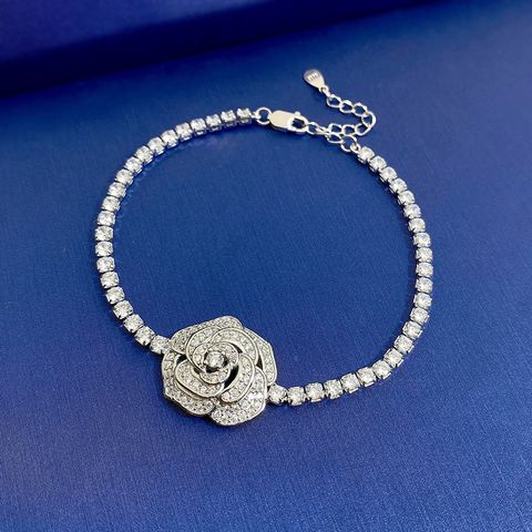 Wholesale Elegant Flower Sterling Silver Plating Inlay High Carbon Diamond Bracelets