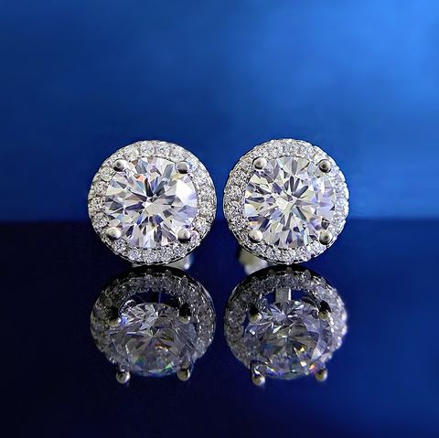 1 Pair Lady Round Inlay Sterling Silver Zircon Ear Studs
