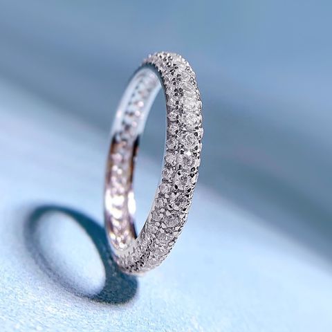 Wholesale Lady Simple Style Round Sterling Silver Zircon Rings