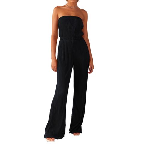 Women's Holiday Street Streetwear Solid Color Full Length Pleated Casual Pants Jumpsuits