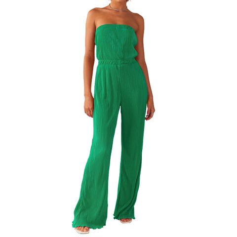 Women's Holiday Street Streetwear Solid Color Full Length Pleated Casual Pants Jumpsuits