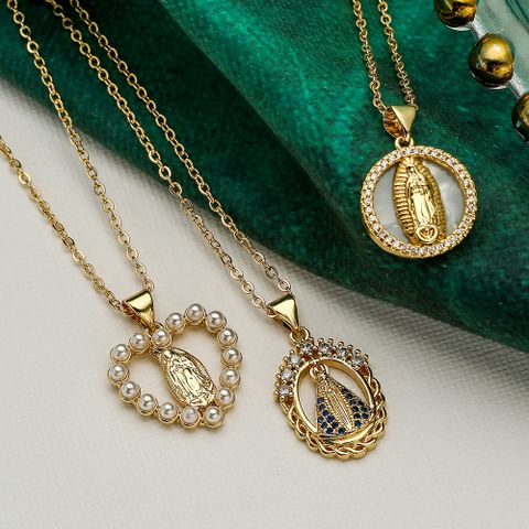 Artistic Faith Heart Shape Copper 18k Gold Plated Pearl Zircon Pendant Necklace In Bulk
