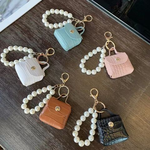 Simple Style Bag Pu Leather Imitation Pearl Women's Bag Pendant Keychain