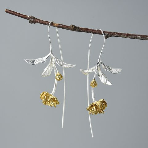 1 Pair Elegant Sweet Flower Plating Sterling Silver Earrings