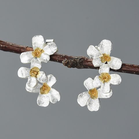 1 Pair Casual Pastoral Flower Plating Sterling Silver Ear Studs