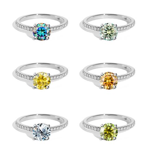 Glam Geometric Sterling Silver Gra Inlay Moissanite Rings