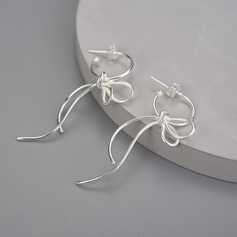 1 Pair Simple Style Bow Knot Plating Sterling Silver Drop Earrings