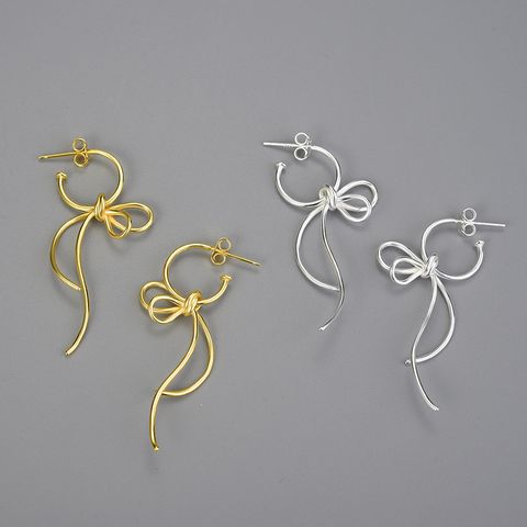 1 Pair Simple Style Bow Knot Plating Sterling Silver Drop Earrings