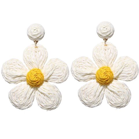 1 Pair Vacation Flower Handmade Raffia Drop Earrings