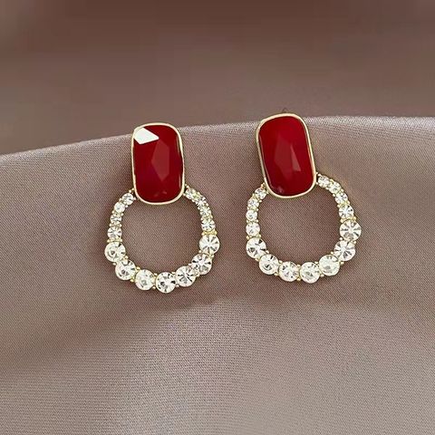 Elegant Shiny Round Oval Alloy Inlay Rhinestones Women's Earrings