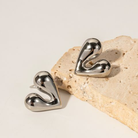 1 Pair Formal Heart Shape Patchwork Stainless Steel Ear Studs