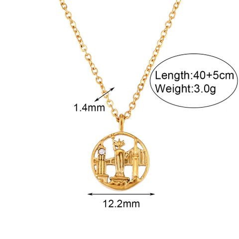 Vintage Style Artistic City Stainless Steel Plating Inlay Artificial Diamond 18k Gold Plated Pendant Necklace