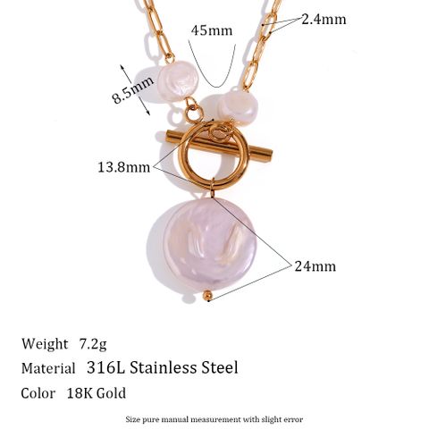 Vintage Style French Style Irregular Stainless Steel Freshwater Pearl Toggle Plating 18k Gold Plated Pendant Necklace