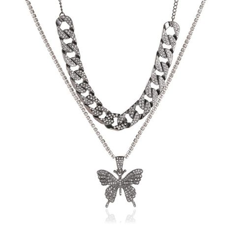Classic Style Butterfly Stainless Steel Plating Inlay Artificial Gemstones Layered Necklaces