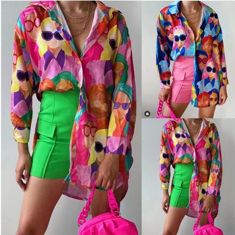 Women's Blouse Long Sleeve Blouses Casual Romantic Tropical Color Block