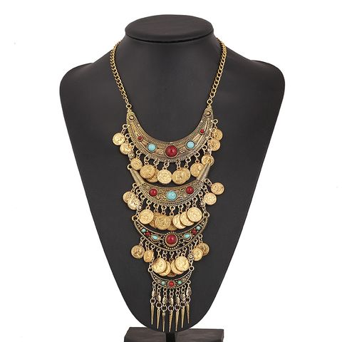 Retro Exaggerated Coin Zinc Alloy Plating Inlay Resin Women's Long Necklace Necklace