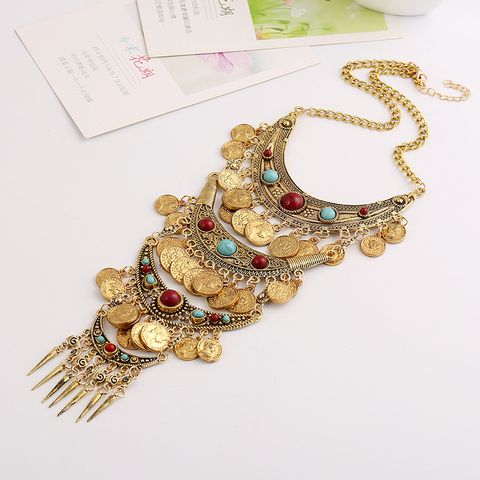 Retro Exaggerated Coin Zinc Alloy Plating Inlay Resin Women's Long Necklace Necklace