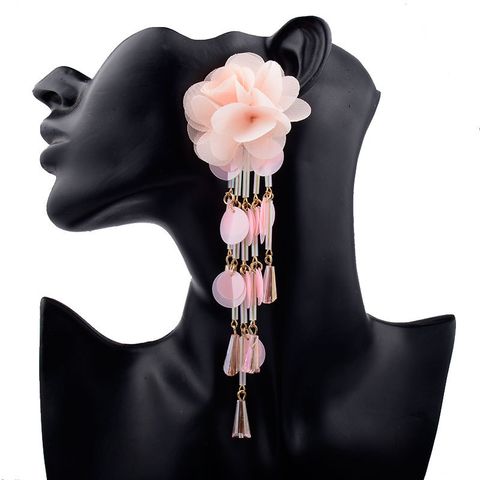 Exaggerated Sweet Flower Cloth Beaded Women's Drop Earrings