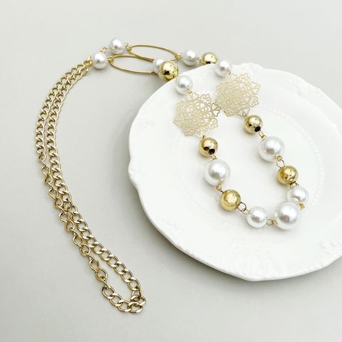 304 Stainless Steel 14K Gold Plated Streetwear Beaded Plating Hollow Out Flower Pearl Long Necklace