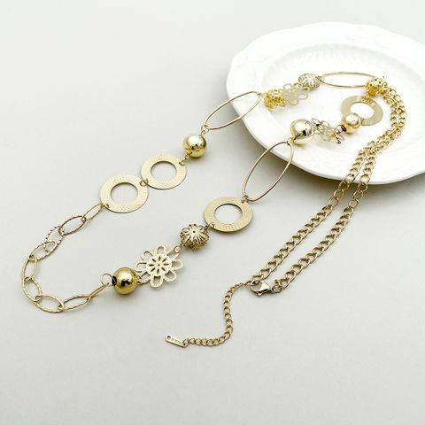 304 Stainless Steel 14K Gold Plated Vacation Polishing Plating Hollow Out Circle Flower Long Necklace